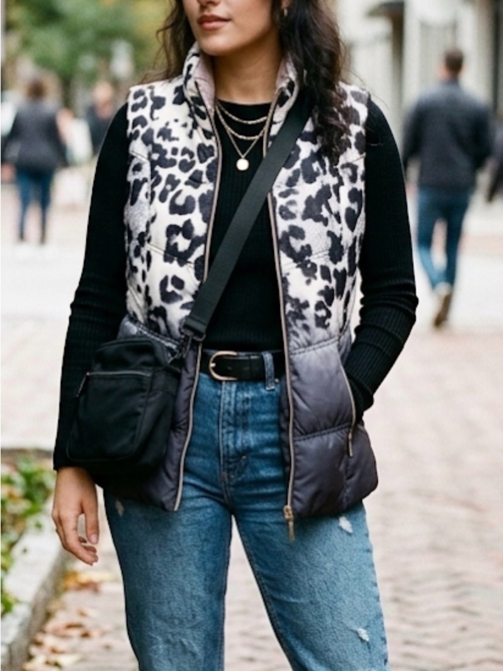 Tribal Reversible Leopard Print Ombre Puffer Vest New With Tags Small Boho